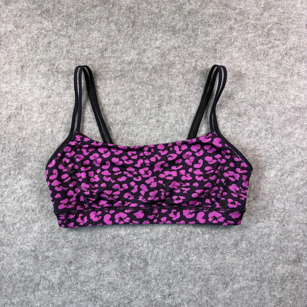 Lululemon Purple Leopard Print Double Strap Sports Bra Size 12 Yoga Gym Workout